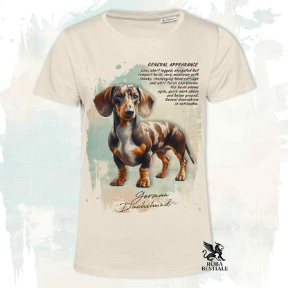 T-Shirt APPEARANCE - Brown Harlequin Smooth-Haired Dachshund - White or Beige, for Men or Women - from XS to 5XL