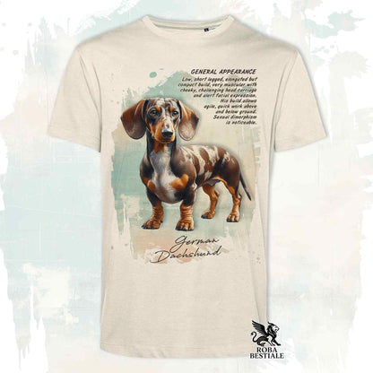 T-Shirt APPEARANCE - Brown Harlequin Smooth-Haired Dachshund - White or Beige, for Men or Women - from XS to 5XL