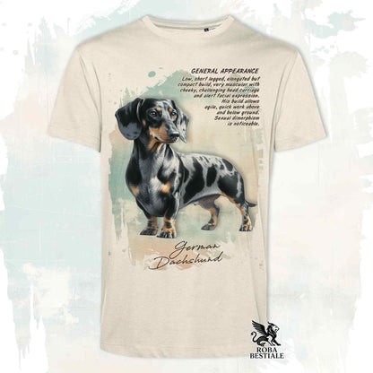 T-Shirt APPEARANCE - Harlequin Black Smooth Dachshund - White or Beige, Men's or Women's - from XS to 5XL