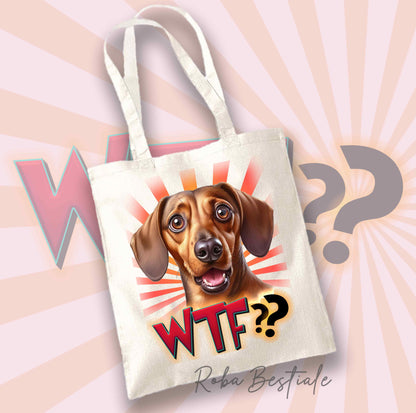 Shopper WTF?? - BASSOTTO TEDESCO a Pelo Corto Fulvo - 100% Cotone - Diversi colori disponibili!