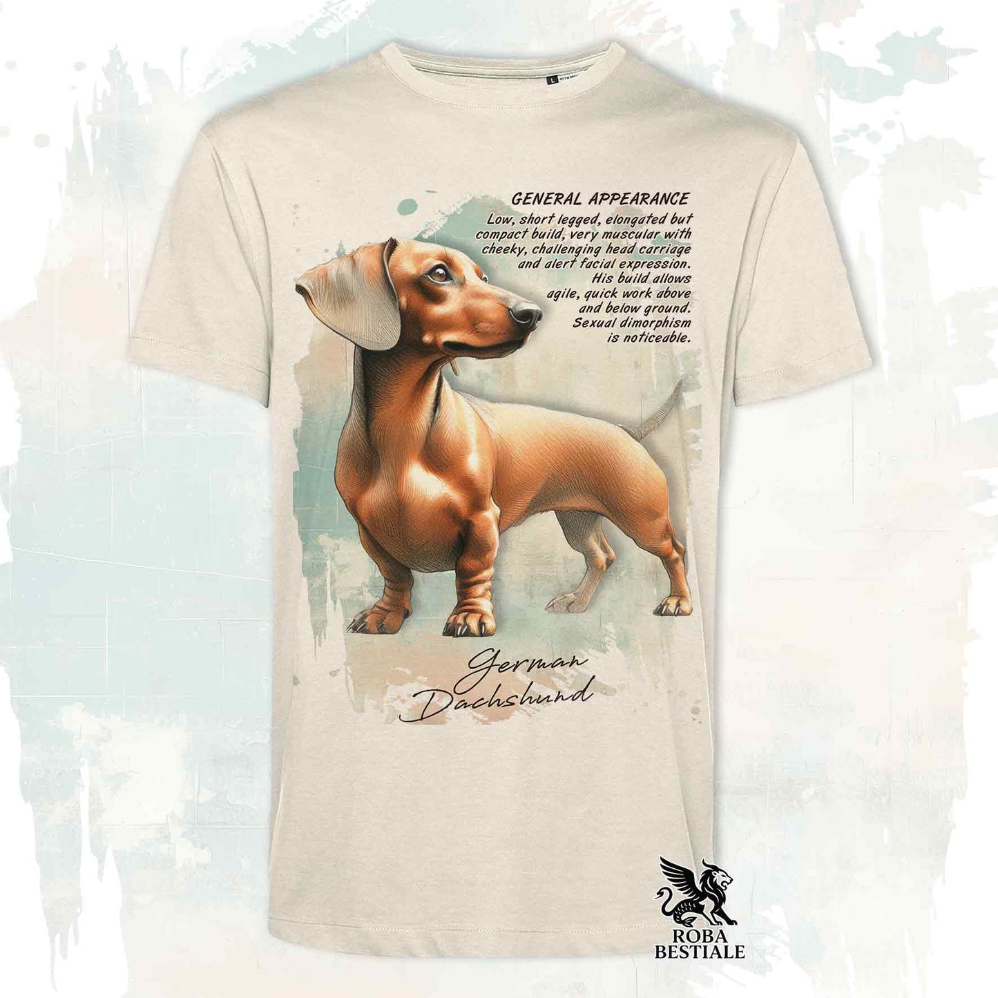 T-Shirt APPEARANCE - Smooth-Haired Fawn Dachshund - White or Beige, for Men or Women - from XS to 5XL