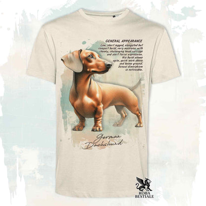 T-Shirt APPEARANCE - Smooth-Haired Fawn Dachshund - White or Beige, for Men or Women - from XS to 5XL