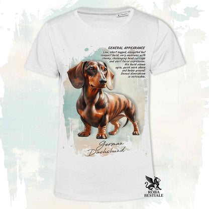 T-Shirt APPEARANCE - Brindle Smooth-Haired Dachshund - White or Beige, for Men or Women - from XS to 5XL