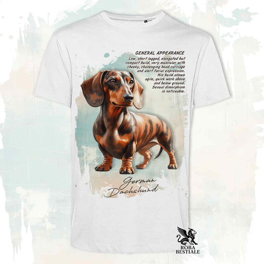 T-Shirt APPEARANCE - BASSOTTO a Pelo Corto Tigrato - Bianca o Beige, da Uomo o da Donna - dalla XS alla 5XL