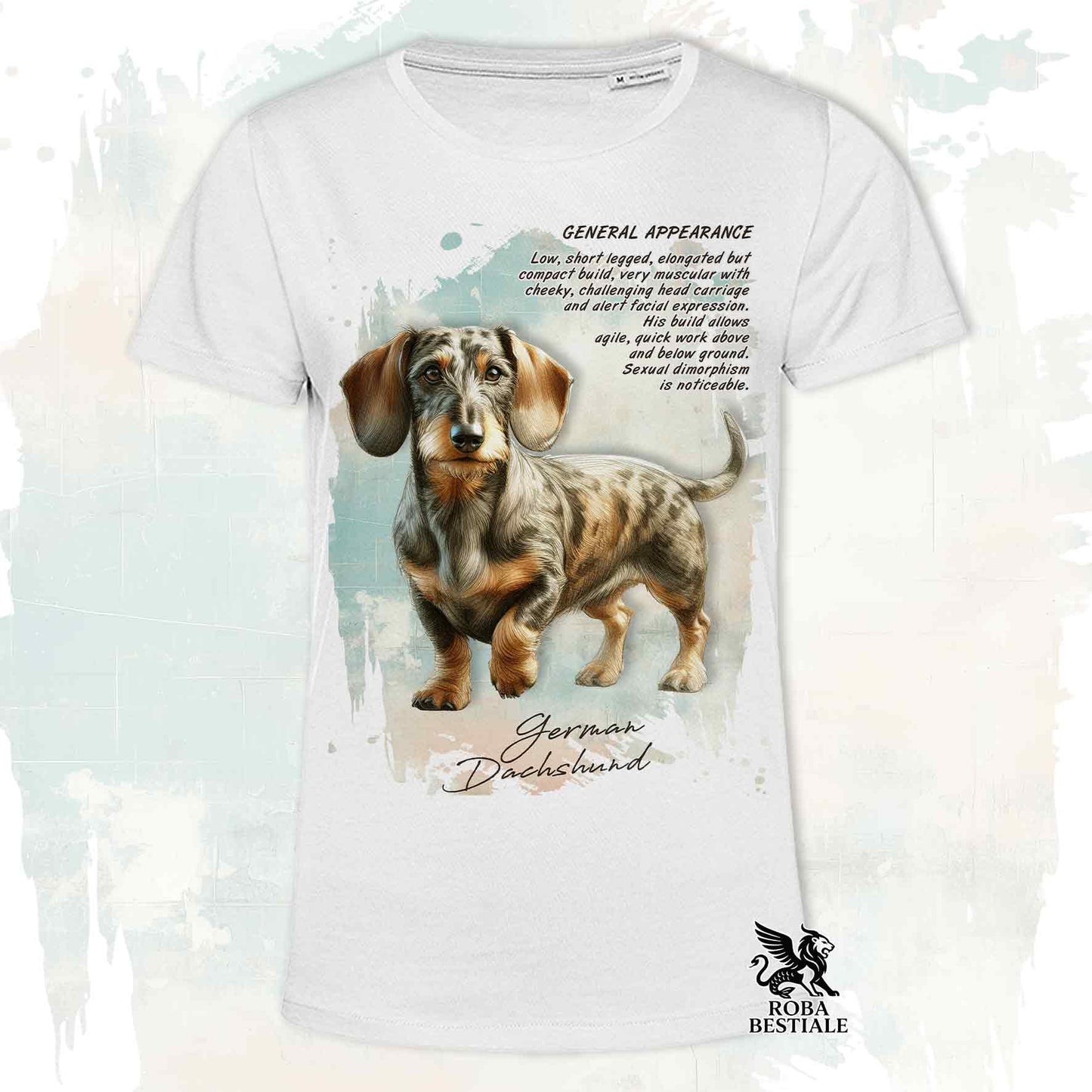 T-Shirt APPEARANCE - BASSOTTO a Pelo Duro Arlecchino Fulvo - Bianca o Beige, da Uomo o da Donna - dalla XS alla 5XL