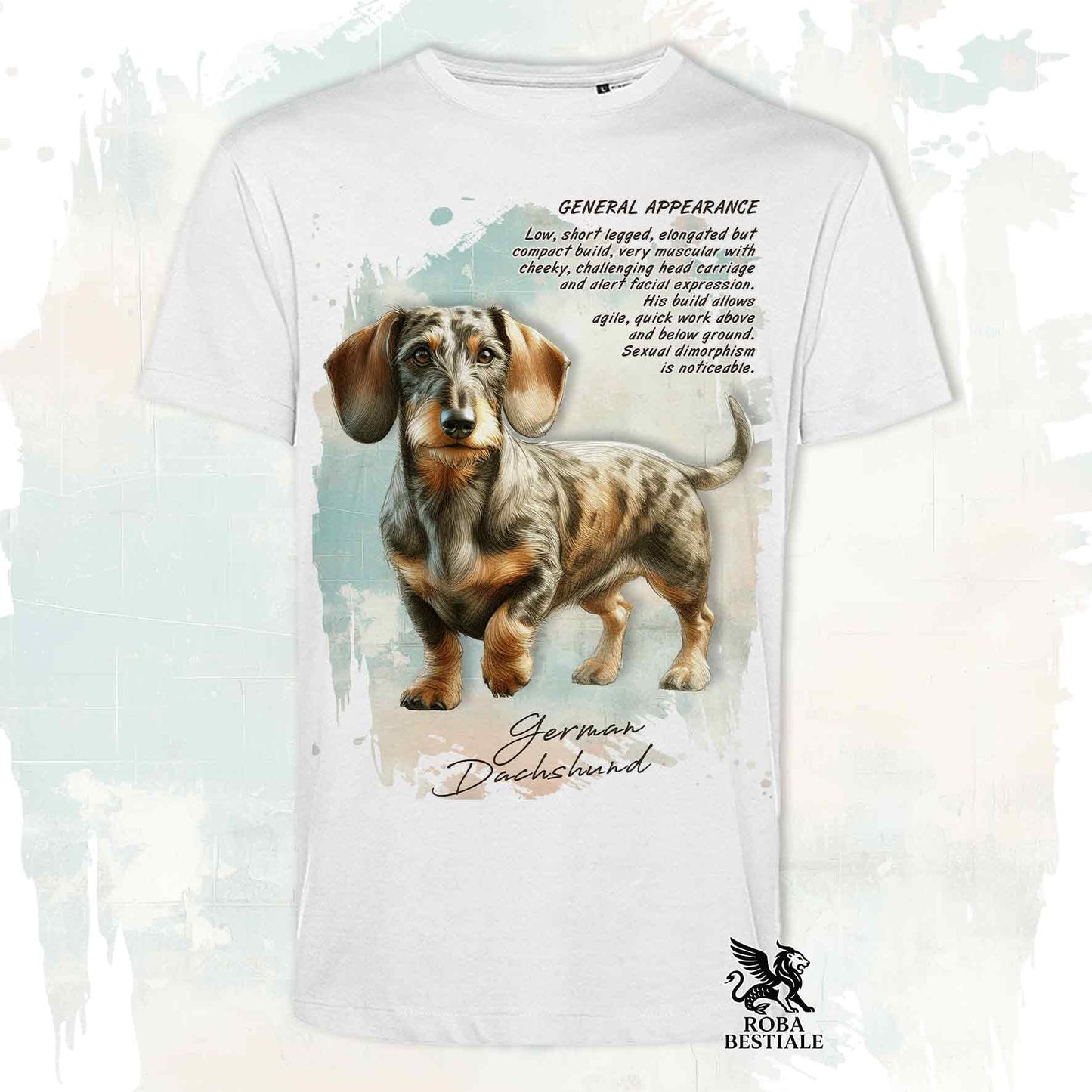 T-Shirt APPEARANCE - BASSOTTO a Pelo Duro Arlecchino Fulvo - Bianca o Beige, da Uomo o da Donna - dalla XS alla 5XL