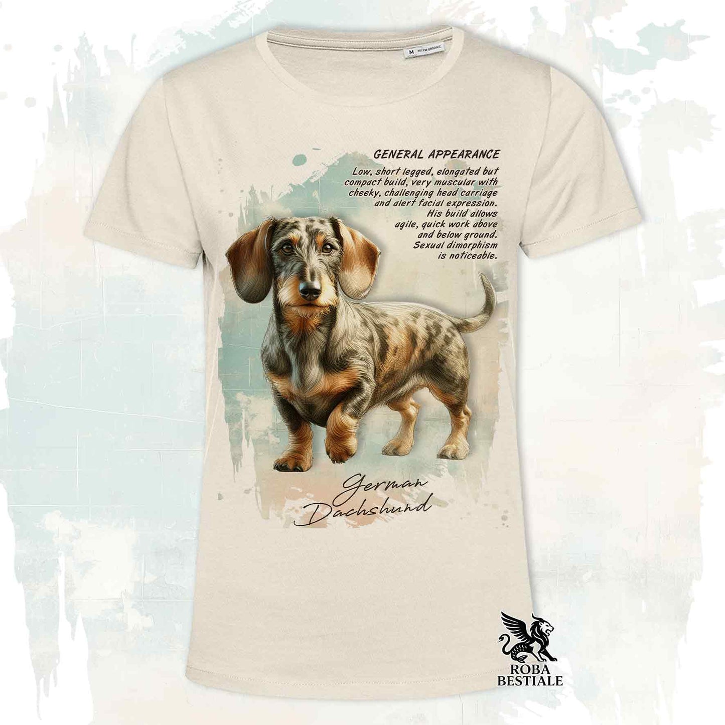 T-Shirt APPEARANCE - BASSOTTO a Pelo Duro Arlecchino Fulvo - Bianca o Beige, da Uomo o da Donna - dalla XS alla 5XL