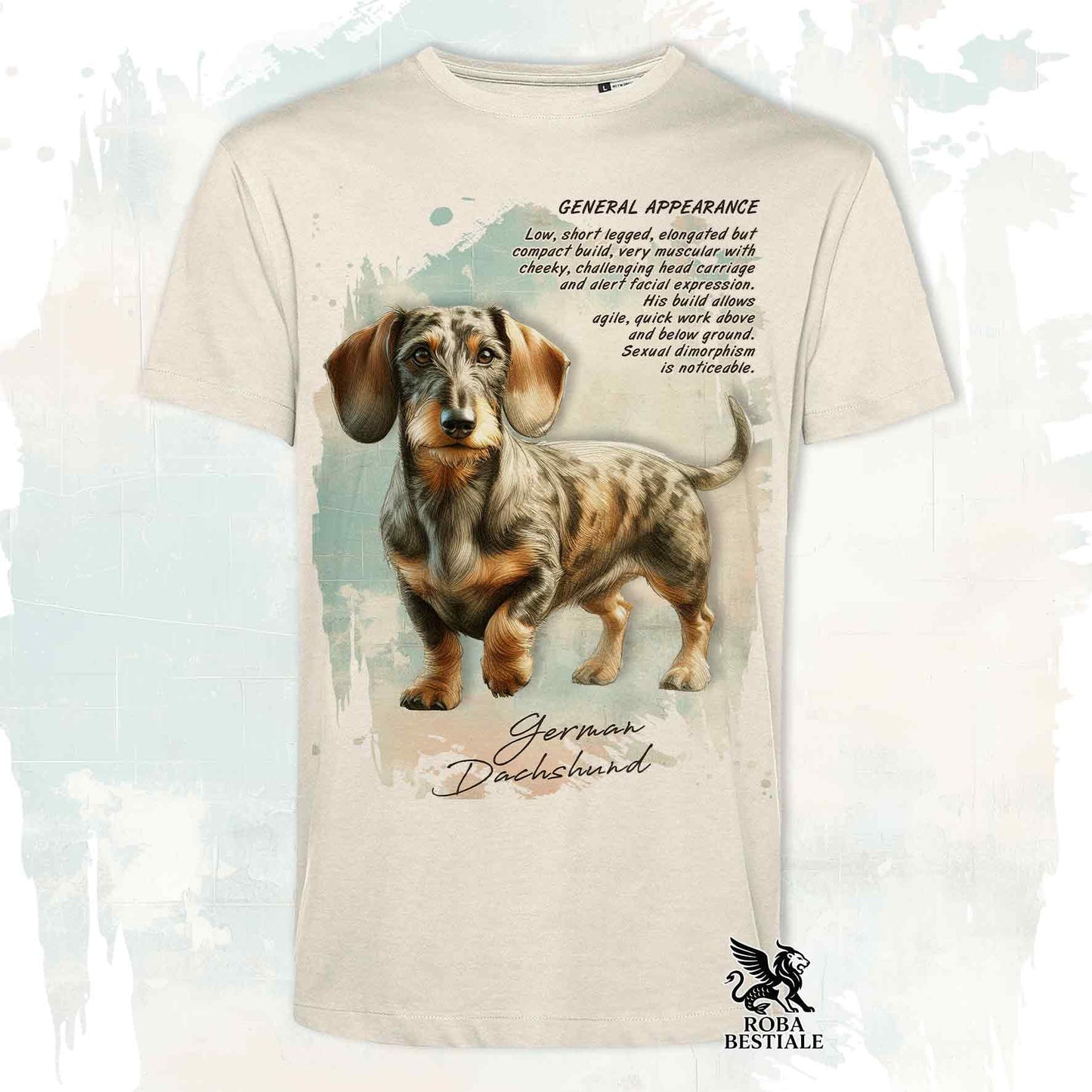 T-Shirt APPEARANCE - BASSOTTO a Pelo Duro Arlecchino Fulvo - Bianca o Beige, da Uomo o da Donna - dalla XS alla 5XL