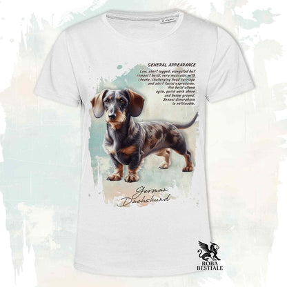 T-Shirt APPEARANCE - Brown Harlequin Wire-haired Dachshund - White or Beige, Men's or Women's - from XS to 5XL
