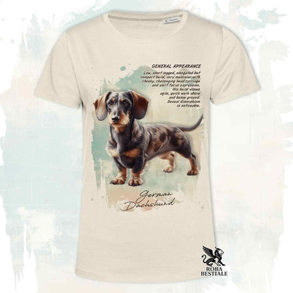 T-Shirt APPEARANCE - Brown Harlequin Wire-haired Dachshund - White or Beige, Men's or Women's - from XS to 5XL