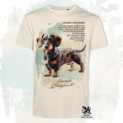 T-Shirt APPEARANCE - Brown Harlequin Wire-haired Dachshund - White or Beige, Men's or Women's - from XS to 5XL