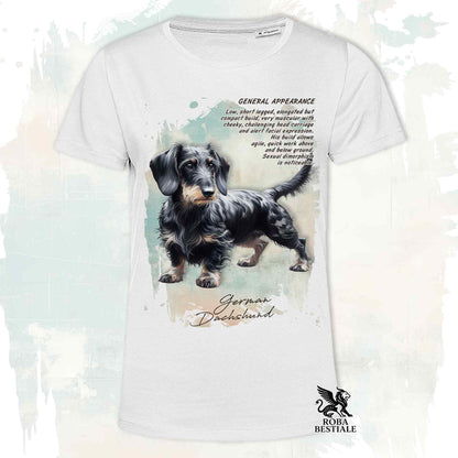 T-Shirt APPEARANCE - Black Dapple Wirehaired Dachshund - White or Beige, for Men or Women - from XS to 5XL
