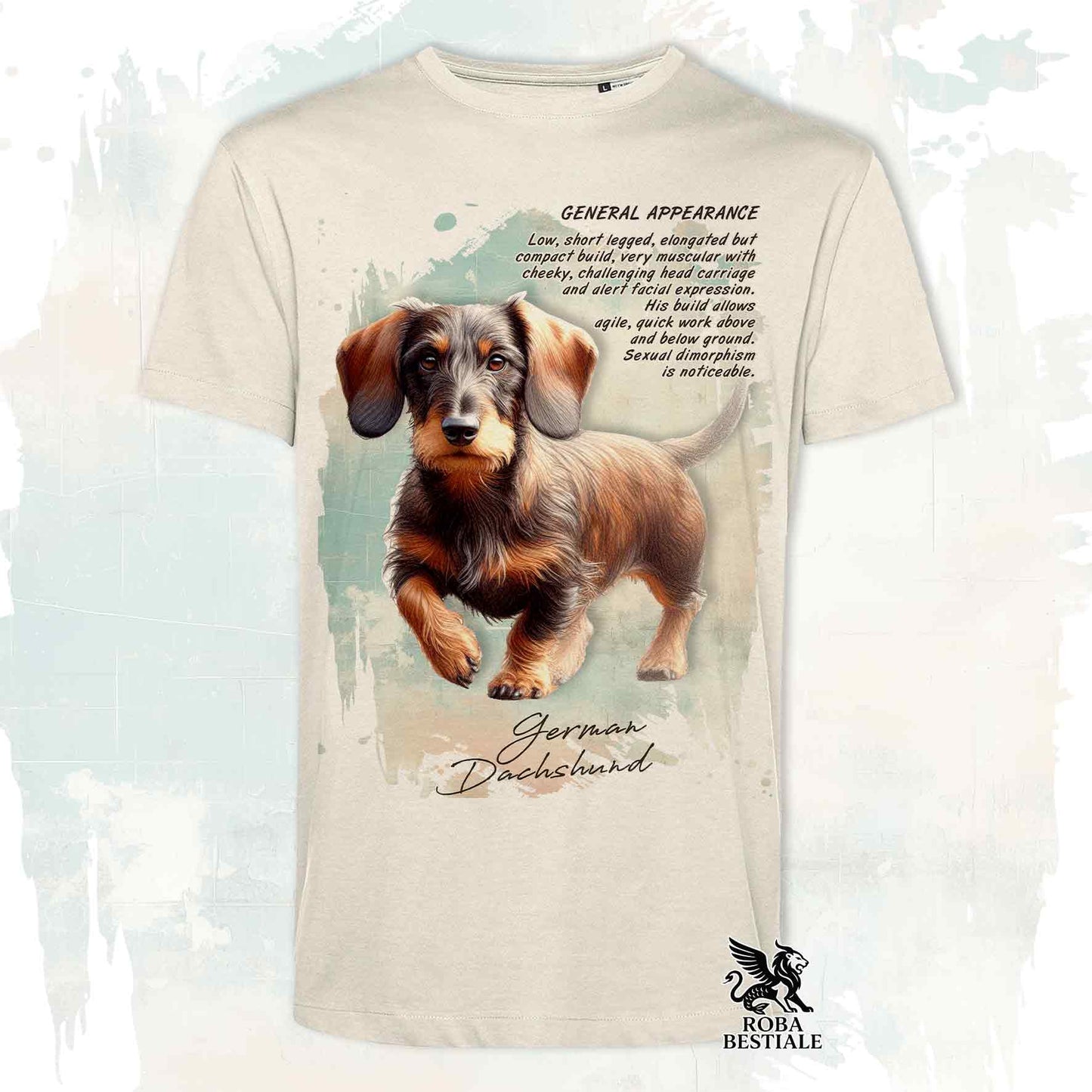 T-Shirt APPEARANCE - BASSOTTO a Pelo Duro Cinghiale Marrone - Bianca o Beige, da Uomo o da Donna - dalla XS alla 5XL