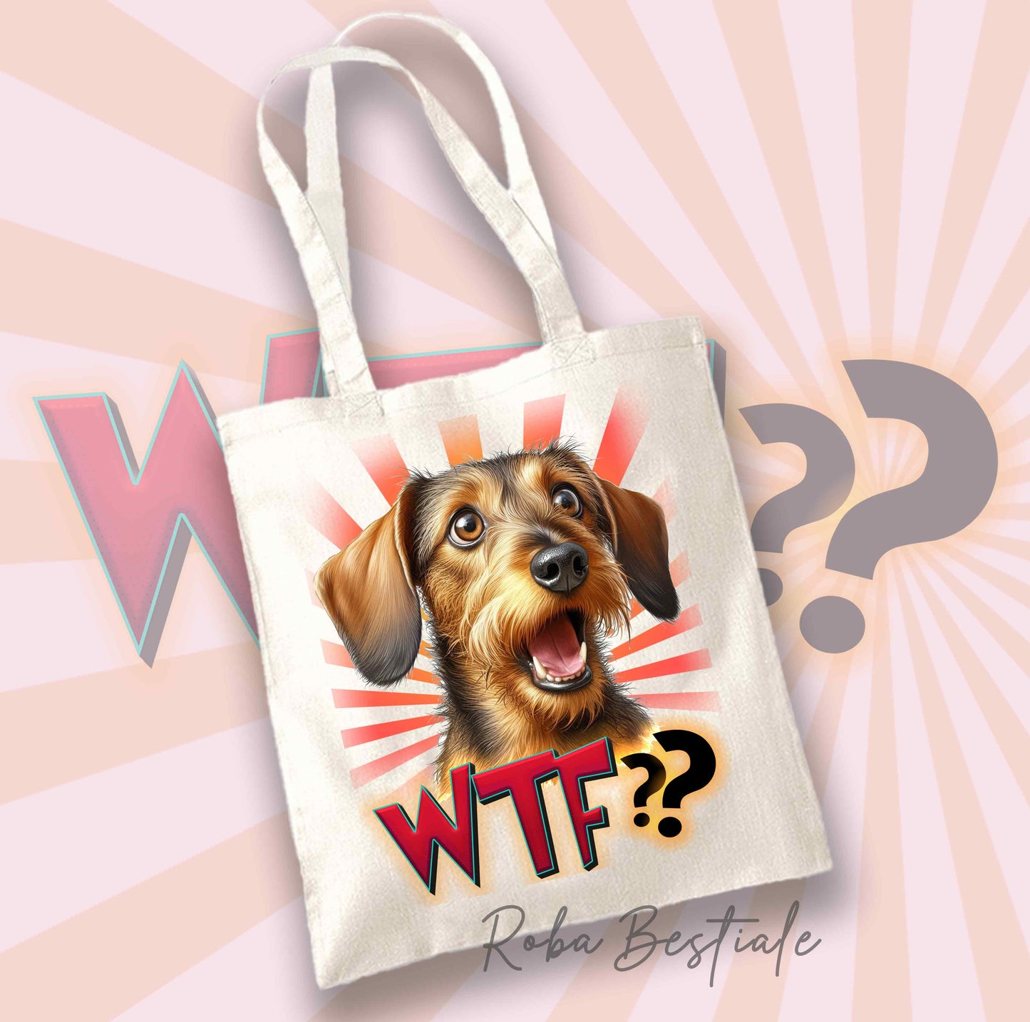 Shopper WTF?? - BASSOTTO TEDESCO a Pelo Duro Foglia Secca - Diversi colori disponibili, 100% Cotone