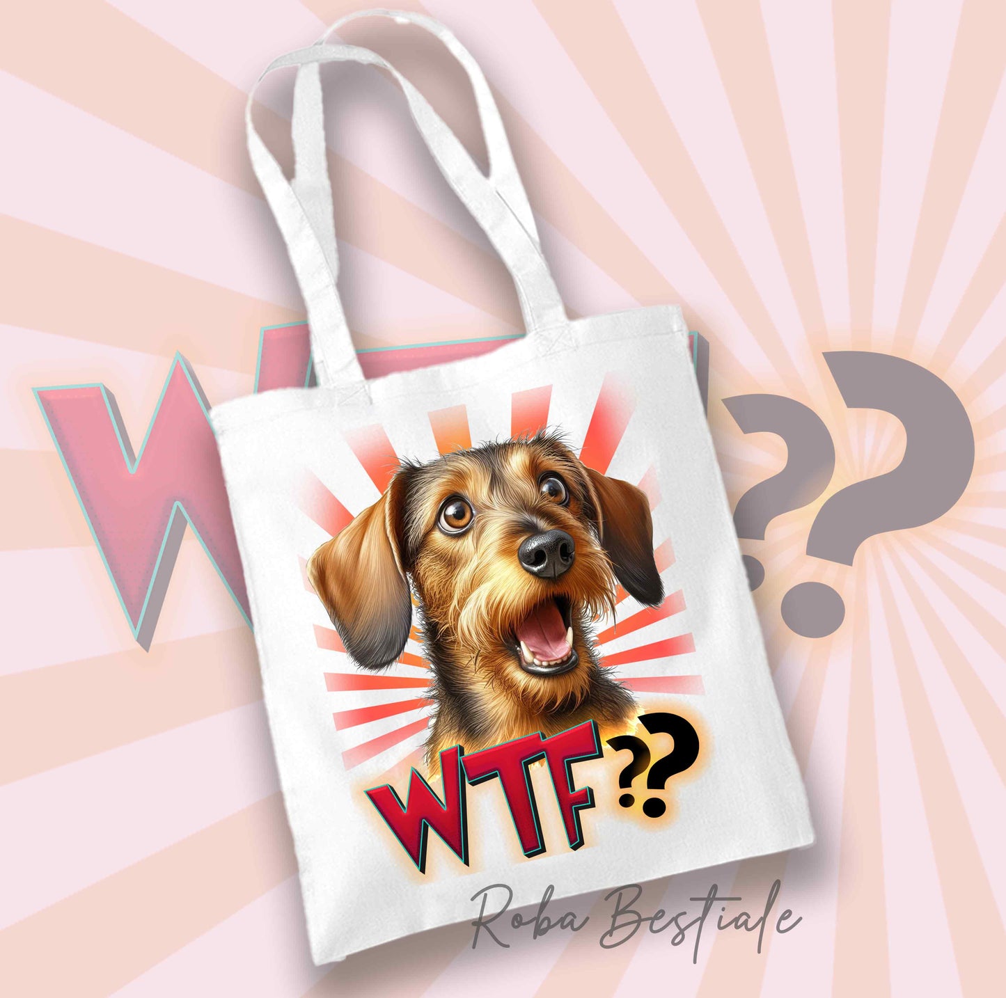 Shopper WTF?? - BASSOTTO TEDESCO a Pelo Duro Foglia Secca - Diversi colori disponibili, 100% Cotone
