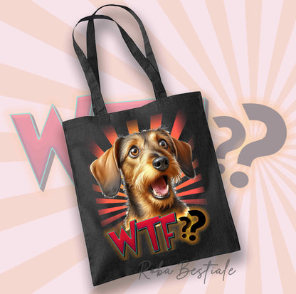 Shopper WTF?? - BASSOTTO TEDESCO a Pelo Duro Foglia Secca - Diversi colori disponibili, 100% Cotone