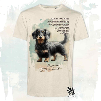 T-Shirt APPEARANCE - Black and Tan Wire-haired Dachshund - White or Beige, for Men or Women - from XS to 5XL