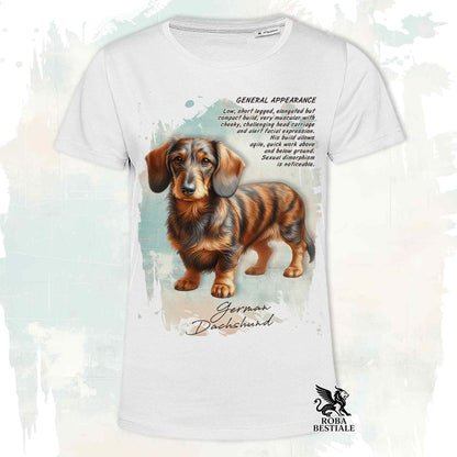 T-Shirt APPEARANCE - BASSOTTO a Pelo Duro Tigrato - Bianca o Beige, da Uomo o da Donna - dalla XS alla 5XL
