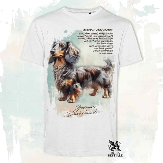 T-Shirt APPEARANCE - BASSOTTO a Pelo Lungo Arlecchino Marrone - Bianca o Beige, da Uomo o da Donna - dalla XS alla 5XL