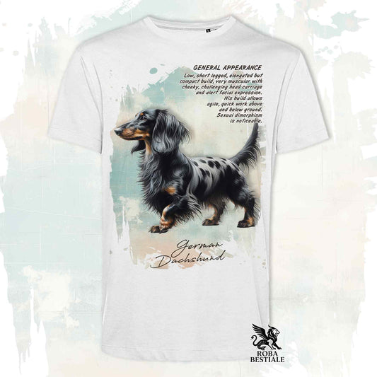 T-Shirt APPEARANCE - BASSOTTO a Pelo Lungo Arlecchino Nero - Bianca o Beige, da Uomo o da Donna - dalla XS alla 5XL