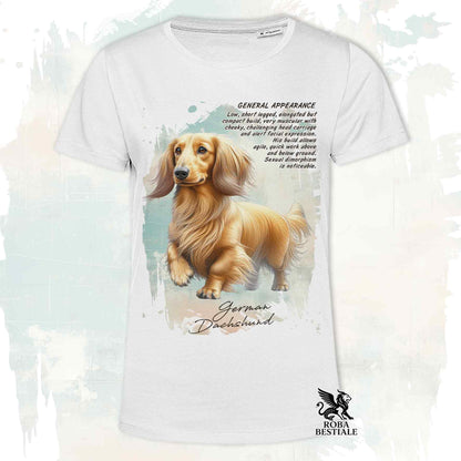T-Shirt APPEARANCE - Long-Haired Red Dachshund - White or Beige, Men's or Women's - from XS to 5XL