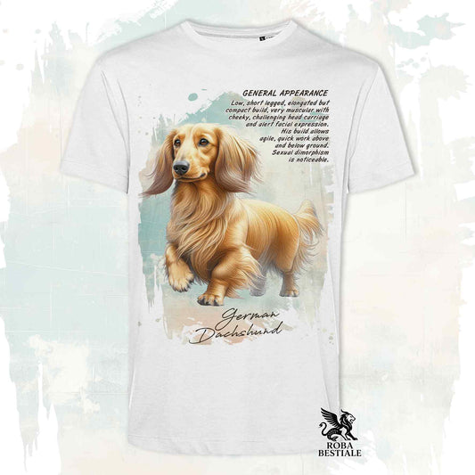 T-Shirt APPEARANCE - BASSOTTO a Pelo Lungo Fulvo - Bianca o Beige, da Uomo o da Donna - dalla XS alla 5XL