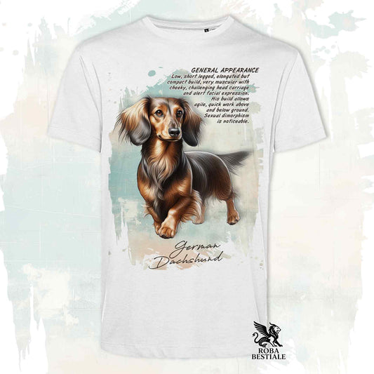 T-Shirt APPEARANCE - BASSOTTO a Pelo Lungo Marrone Focato - Bianca o Beige, da Uomo o da Donna - dalla XS alla 5XL