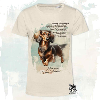 T-Shirt APPEARANCE - Long-haired Dachshund Brown and Tan - White or Beige, Men's or Women's - from XS to 5XL