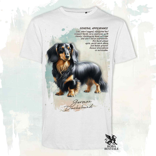 T-Shirt APPEARANCE - BASSOTTO a Pelo Lungo Nero Focato - Bianca o Beige, da Uomo o da Donna - dalla XS alla 5XL