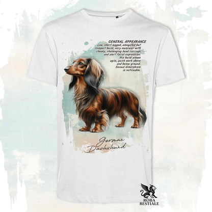 T-Shirt APPEARANCE - BASSOTTO a Pelo Lungo Tigrato - Bianca o Beige, da Uomo o da Donna - dalla XS alla 5XL