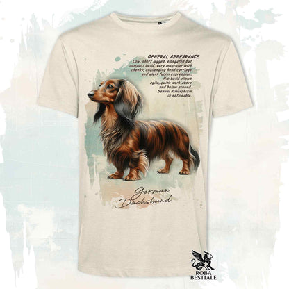 T-Shirt APPEARANCE - BASSOTTO a Pelo Lungo Tigrato - Bianca o Beige, da Uomo o da Donna - dalla XS alla 5XL