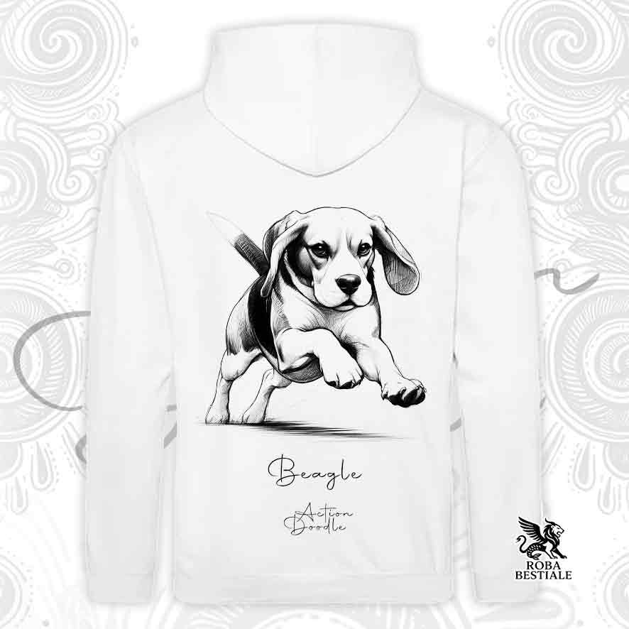 Felpa ACTION DOODLE - BEAGLE - Con Cappuccio e Tasconi, diversi colori, Unisex - dalla XS alla 3XL