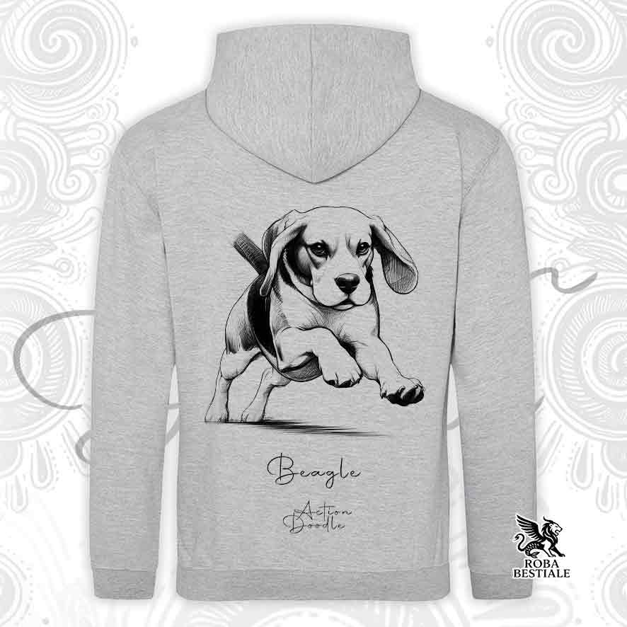 Felpa ACTION DOODLE - BEAGLE - Con Cappuccio e Tasconi, diversi colori, Unisex - dalla XS alla 3XL