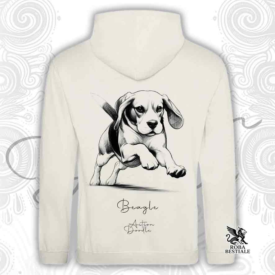 Felpa ACTION DOODLE - BEAGLE - Con Cappuccio e Tasconi, diversi colori, Unisex - dalla XS alla 3XL
