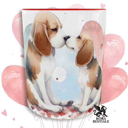 Tazza LOVE ME - BEAGLE Tricolore Blue - In Ceramica, con dettagli Rossi - 330 ml