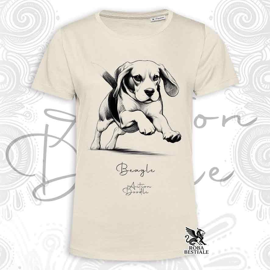 T-Shirt ACTION DOODLE - BEAGLE - Bianca o Beige, da Uomo o da Donna - dalla XS alla 5XL
