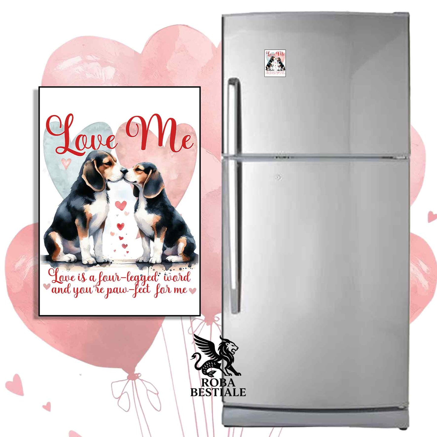 Calamita LOVE ME - BEAGLE Tricolore Nero - in MDF - 7x5 cm