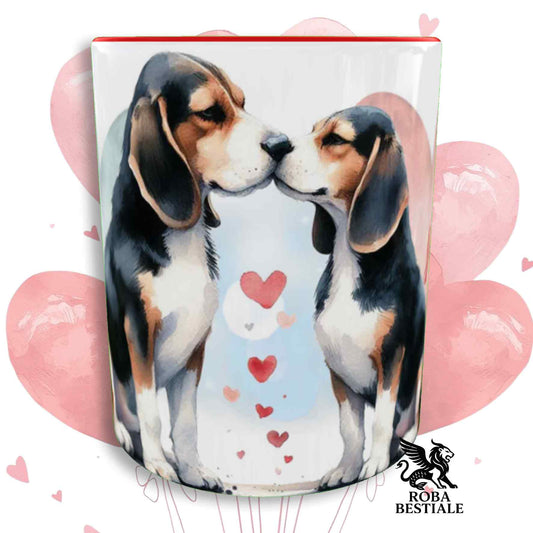 Tazza LOVE ME - BEAGLE Tricolore Nero - In Ceramica, con dettagli Rossi - 330 ml