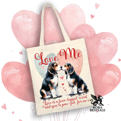 Tote Bag LOVE ME - BEAGLE Tricolore Nero - 100% Cotone - Bianca o Beige