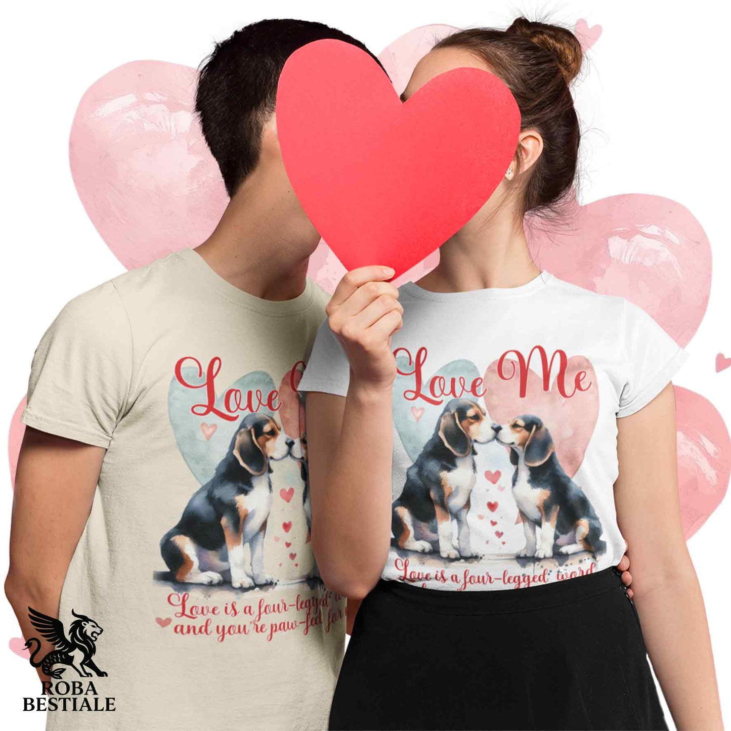 T-shirt LOVE ME - BEAGLE Tricolore Nero - Bianca o Beige, Uomo o Donna - dalla XS alla 5XL