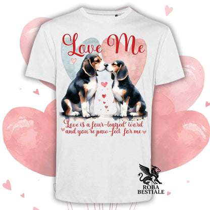 T-shirt LOVE ME - BEAGLE Tricolore Nero - Bianca o Beige, Uomo o Donna - dalla XS alla 5XL