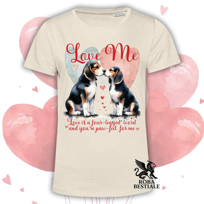 T-shirt LOVE ME - BEAGLE Tricolore Nero - Bianca o Beige, Uomo o Donna - dalla XS alla 5XL
