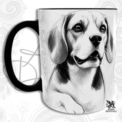 Tazza ACTION DOODLE - BEAGLE - In Ceramica, con manico e interno colorato - 330 ml