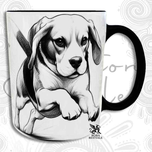 Tazza ACTION DOODLE - BEAGLE - In Ceramica, con manico e interno colorato - 330 ml