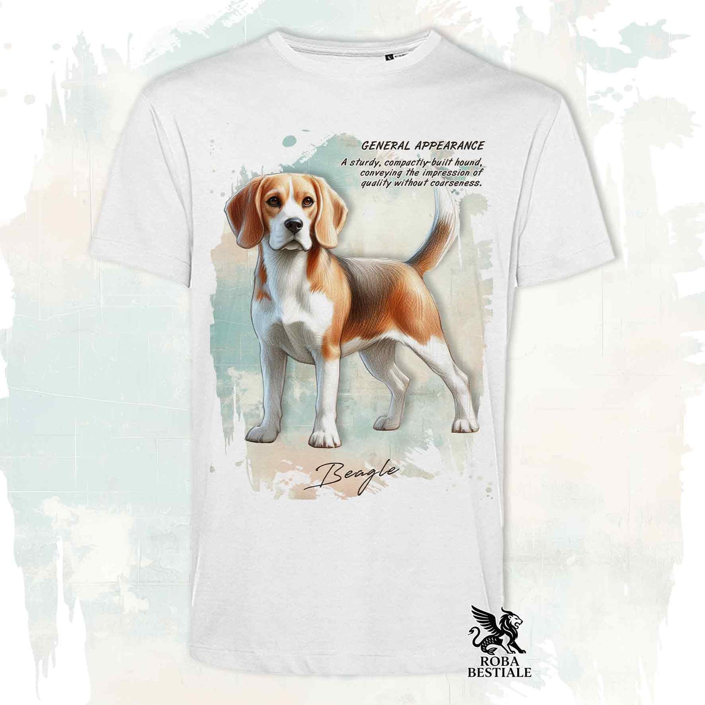 T-Shirt APPEARANCE - BEAGLE Tasso Pied - Bianca o Beige, da Uomo o da Donna - dalla XS alla 5XL