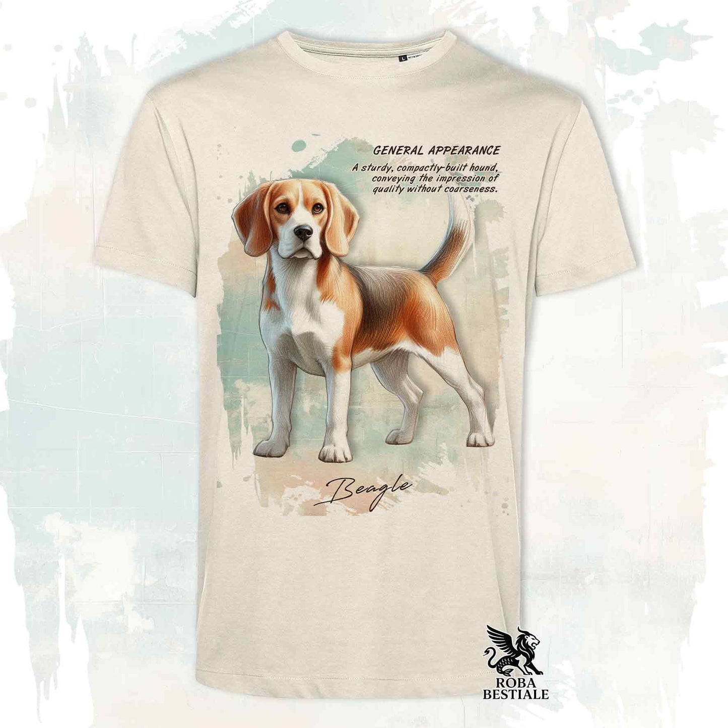 T-Shirt APPEARANCE - BEAGLE Tasso Pied - Bianca o Beige, da Uomo o da Donna - dalla XS alla 5XL