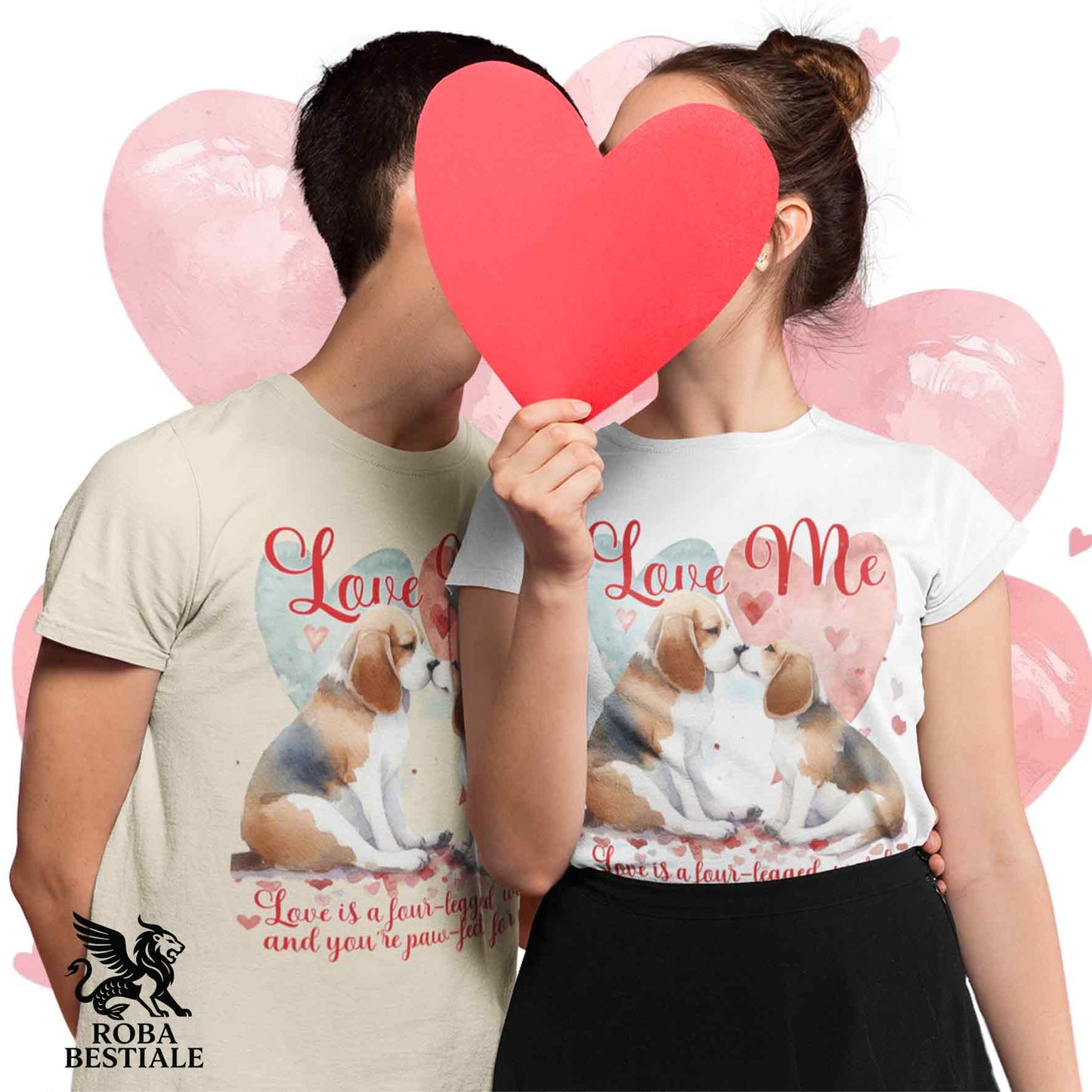 T-shirt LOVE ME - BEAGLE Tricolore Blue - Bianca o Beige, Uomo o Donna - dalla XS alla 5XL