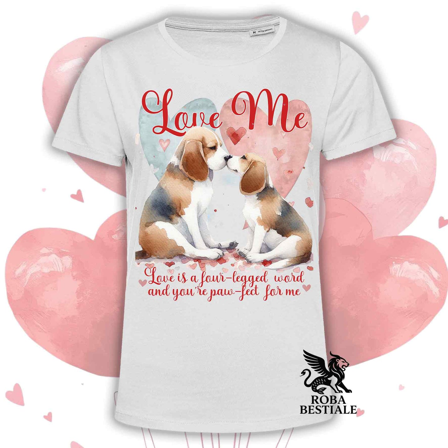 T-shirt LOVE ME - BEAGLE Tricolore Blue - Bianca o Beige, Uomo o Donna - dalla XS alla 5XL