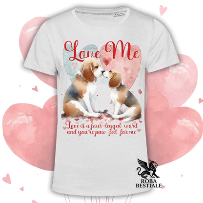 T-shirt LOVE ME - BEAGLE Tricolore Blue - Bianca o Beige, Uomo o Donna - dalla XS alla 5XL