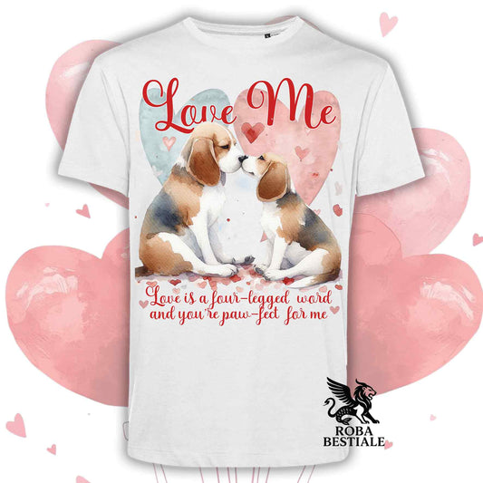 T-shirt LOVE ME - BEAGLE Tricolore Blue - Bianca o Beige, Uomo o Donna - dalla XS alla 5XL
